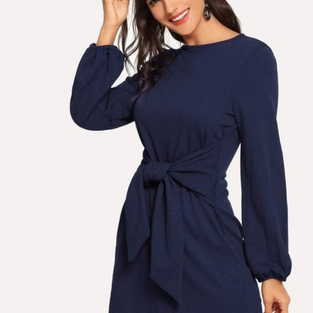 Navy Blue or Maroon Front Tie Dress